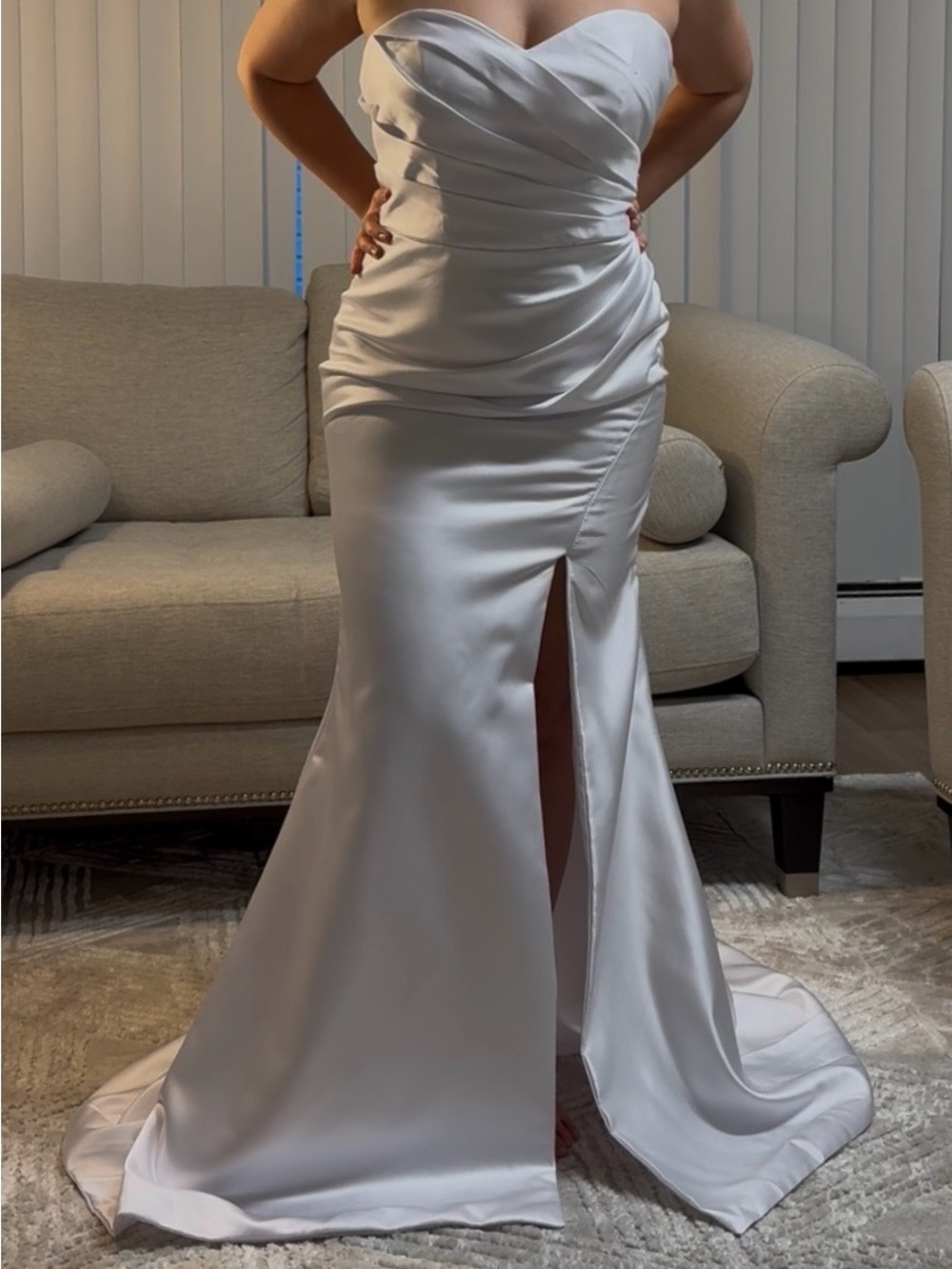 Strapless White Satin Mermaid Gown with Sweetheart Neckline